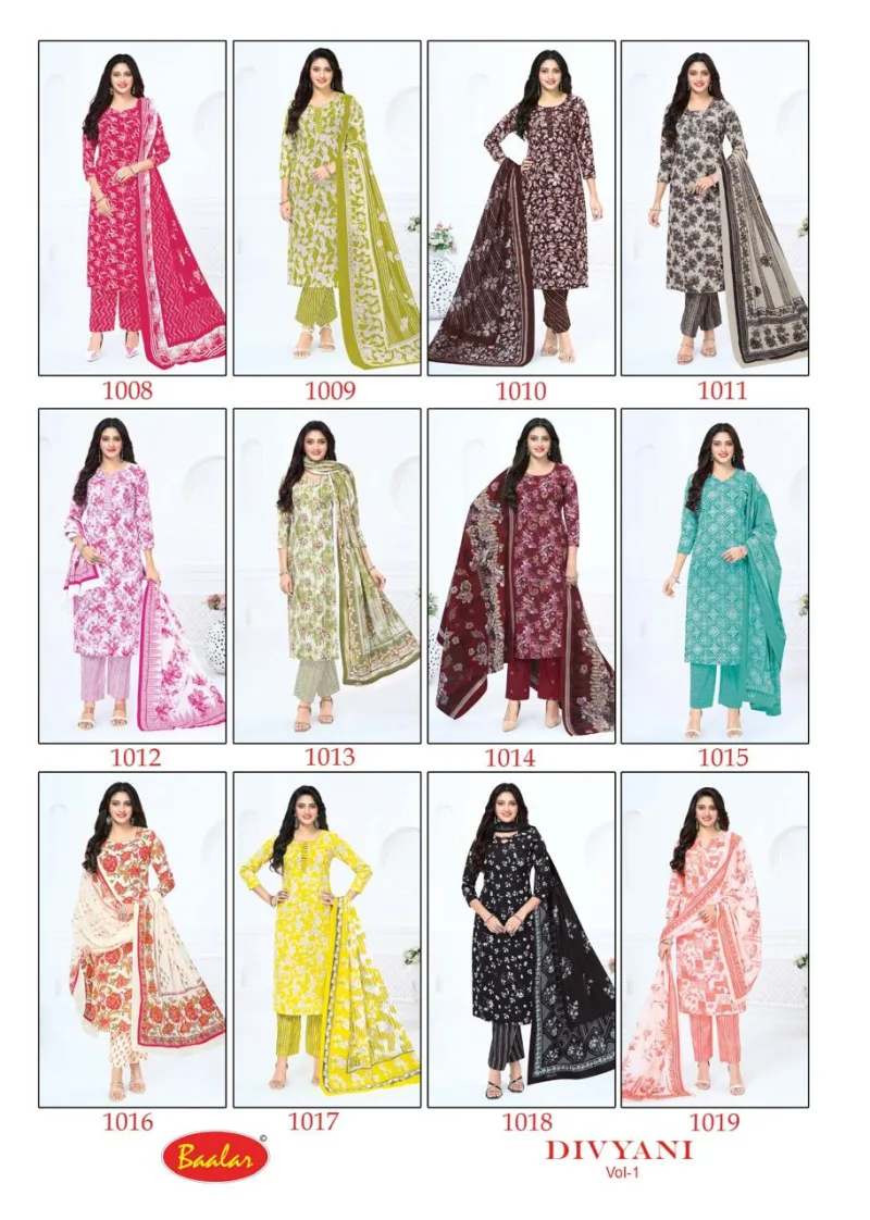 Divyani Vol 1 By Baalar Cotton Printed Fancy Dress Materials